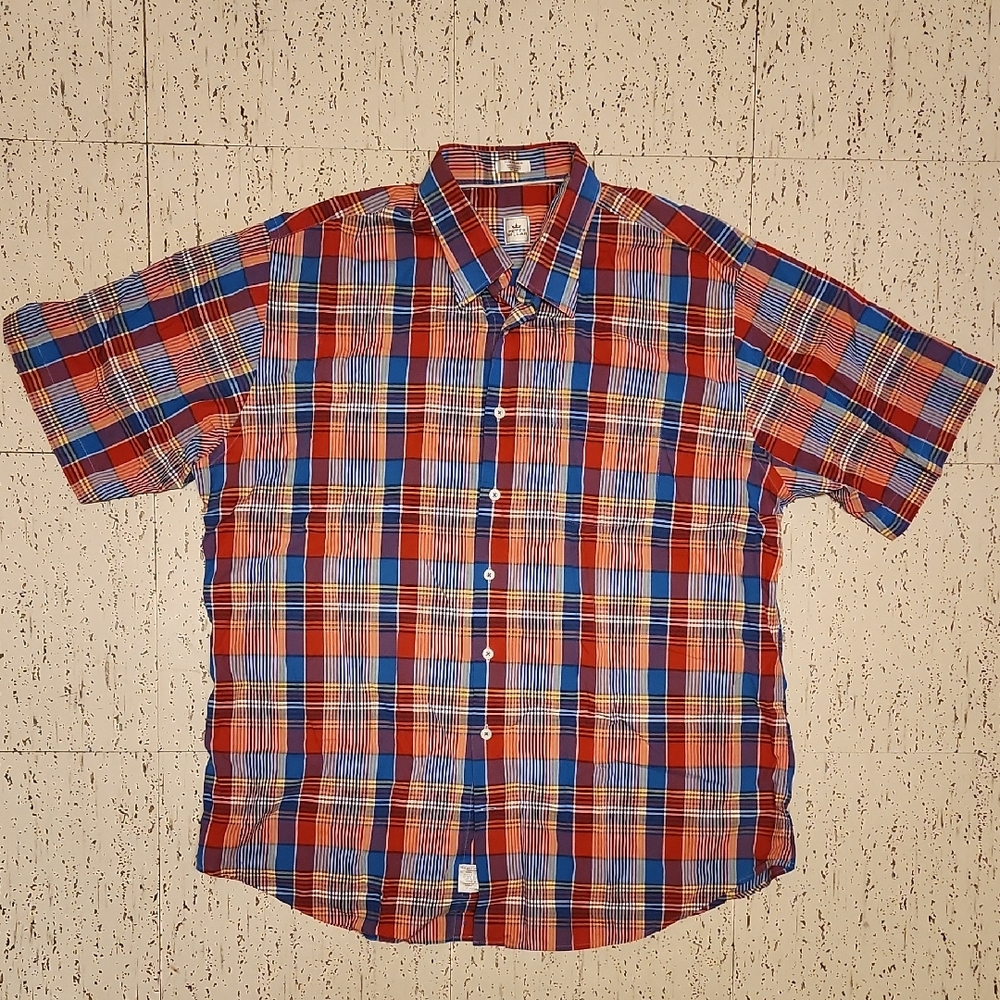 Peter Millar Short Sleeve Button Down Flannel Multi Color Casual Dress Shirt